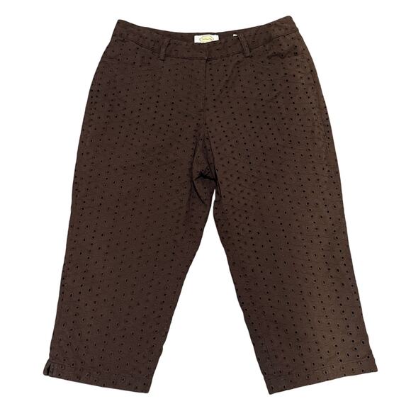 Vintage Talbots Chocolate Brown Eyelet Embroidered Cropped Pants Women 8 Fall - Picture 1 of 8